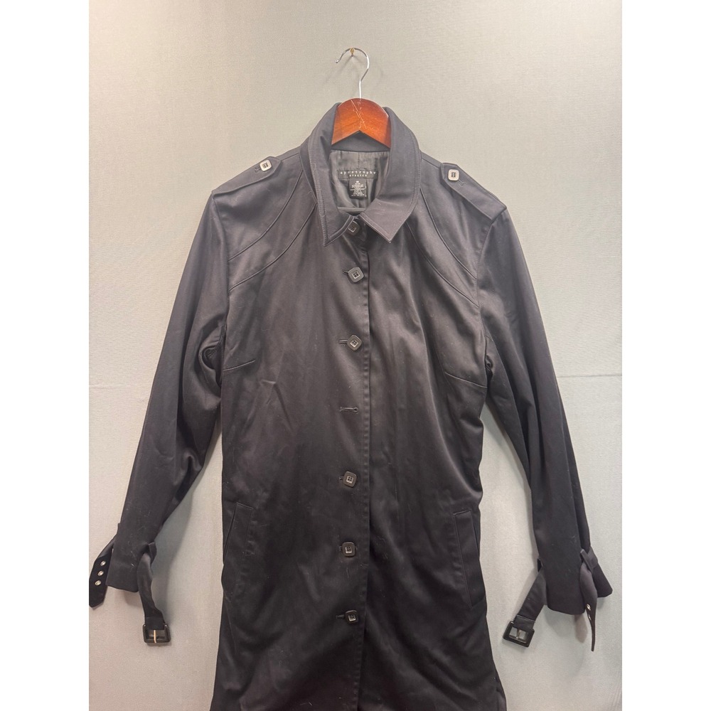 Apostrophe Stretch Black Trench Coat Womens 18 Cotton Blend Button Front Belted
